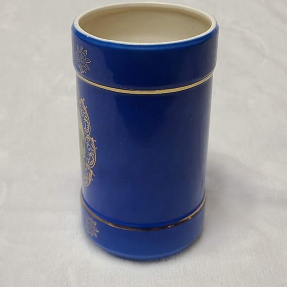 Enesco Cobalt Blue Painted Art Vase Jar Victorian Mandolin Serenade Gold Trim - Picture 6 of 13